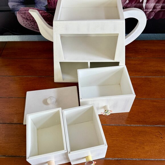 Wooden Tea Bag Storage Caddy Shaped Like a Teapot - Picture 1 of 8